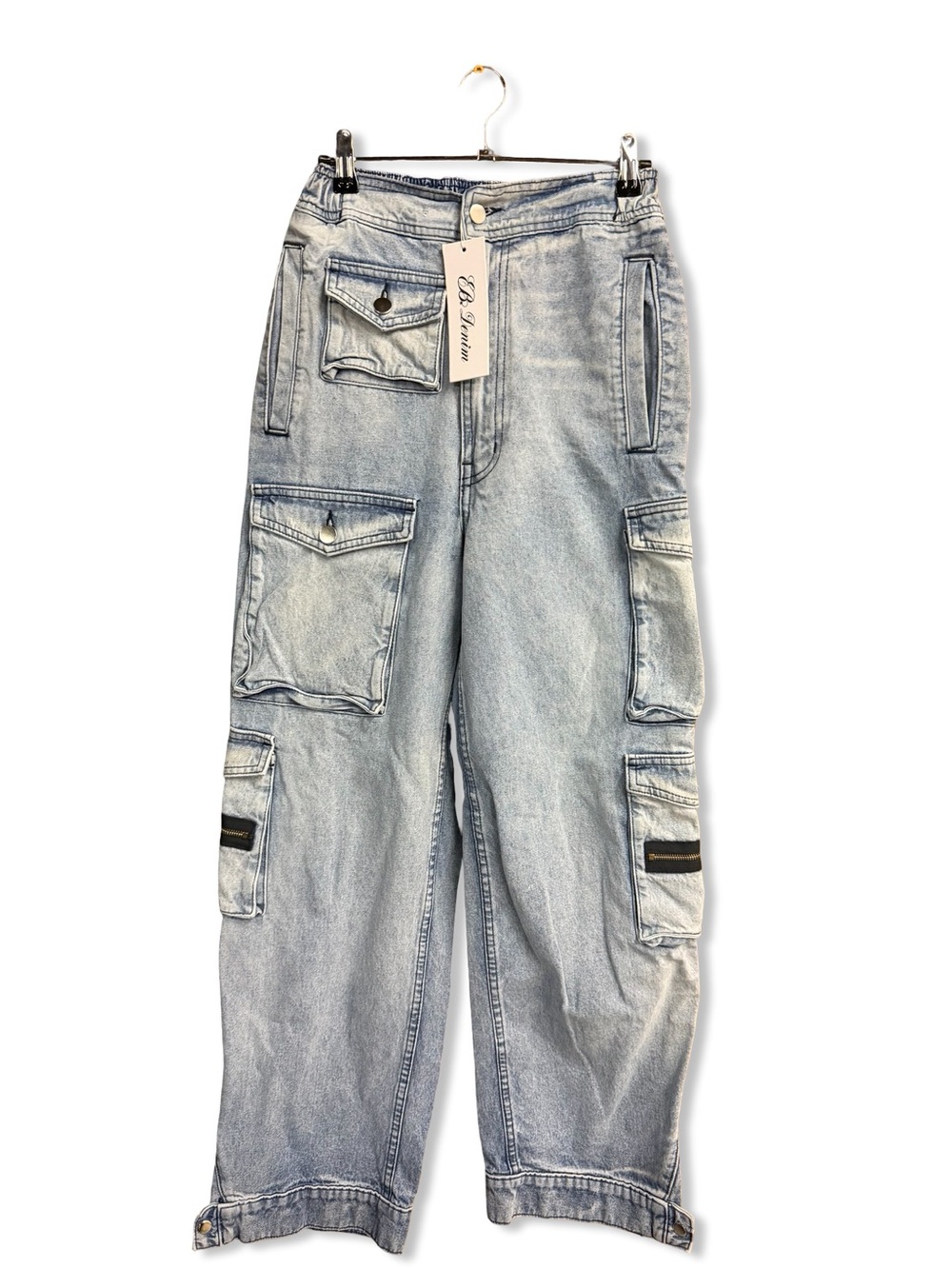 EB Denim Cargo Pants Rain Wash Denim Cargos Patch Pockets Revolve NWT S - Picture 4 of 7